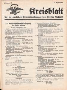 Kreisblatt für die amtlichen Bekanntmachungen des Kreises Belgard 1936 Nr 15