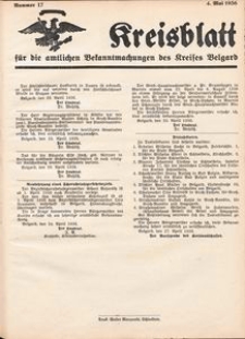 Kreisblatt für die amtlichen Bekanntmachungen des Kreises Belgard 1936 Nr 17