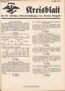 Kreisblatt für die amtlichen Bekanntmachungen des Kreises Belgard 1936 Nr 18