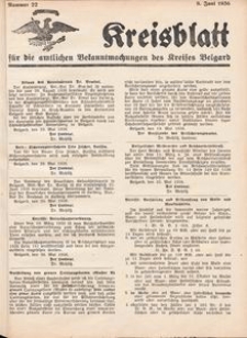 Kreisblatt für die amtlichen Bekanntmachungen des Kreises Belgard 1936 Nr 22