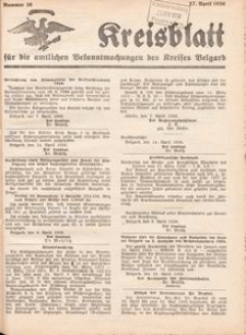 Kreisblatt für die amtlichen Bekanntmachungen des Kreises Belgard 1936 Nr 16
