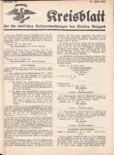 Kreisblatt f&uuml;r die amtlichen Bekanntmachungen des Kreises Belgard 1936 Nr 28
