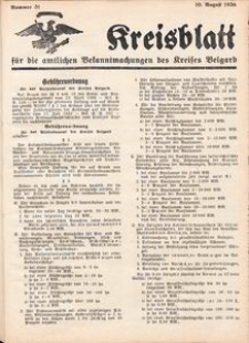 Kreisblatt f&uuml;r die amtlichen Bekanntmachungen des Kreises Belgard 1936 Nr 31
