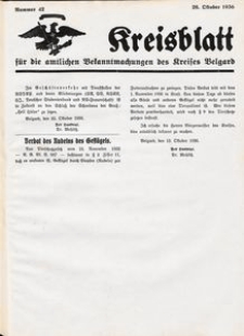 Kreisblatt f&uuml;r die amtlichen Bekanntmachungen des Kreises Belgard 1936 Nr 42