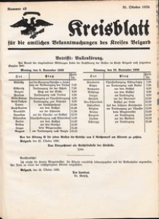 Kreisblatt f&uuml;r die amtlichen Bekanntmachungen des Kreises Belgard 1936 Nr 43