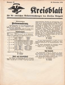 Kreisblatt f&uuml;r die amtlichen Bekanntmachungen des Kreises Belgard 1936 Nr 49
