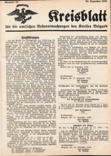 Kreisblatt für die amtlichen Bekanntmachungen des Kreises Belgard 1936 Nr 54