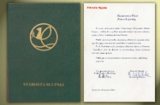 Starosta Słupski - List Gratulacyjny [z okazji nadania tytułu Honorowego Obywatela Miasta Słupska]