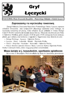 Gryf Łęczycki. Pismo Zrzeszenia Kaszubsko-Pomorskiego Oddziału w Gminie Łęczyce, 2012, czerwiec, Nr 2 (13)