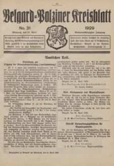 Belgard-Polziner Kreisblatt, 1929, Nr 31