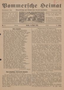 Pommersche Heimat. Monatsbeilage zum Pommerschen Genossenschaftsblatt Nr. 4/1916