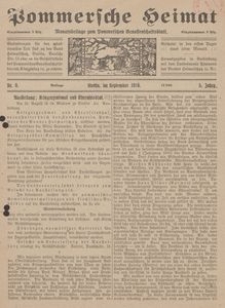 Pommersche Heimat. Monatsbeilage zum Pommerschen Genossenschaftsblatt Nr. 9/1916
