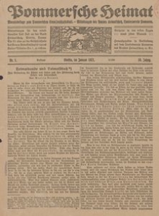 Pommersche Heimat. Monatsbeilage zum Pommerschen Genossenschaftsblatt. - Mitteilungen des Bundes Heimatschutz, Landesverein Pommern Nr. 1/1921