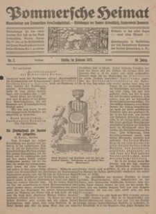 Pommersche Heimat. Monatsbeilage zum Pommerschen Genossenschaftsblatt. - Mitteilungen des Bundes Heimatschutz, Landesverein Pommern Nr. 2/1921