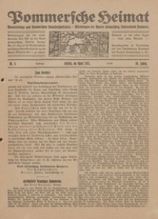 Pommersche Heimat. Monatsbeilage zum Pommerschen Genossenschaftsblatt. - Mitteilungen des Bundes Heimatschutz, Landesverein Pommern Nr. 4/1921