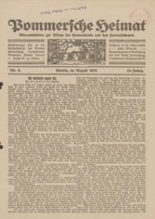 Pommersche Heimat. Monatsbl&auml;tter zur Pflege der Heimatkunde und des Heimatschutzes Nr. 8/1923