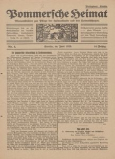 Pommersche Heimat. Monatsbl&auml;tter zur Pflege der Heimatkunde und des Heimatschutzes Nr. 6/1925