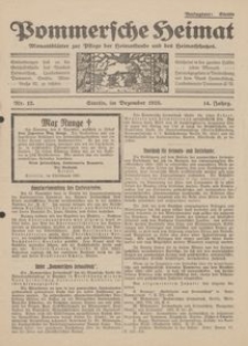 Pommersche Heimat. Monatsbl&auml;tter zur Pflege der Heimatkunde und des Heimatschutzes Nr. 12/1925