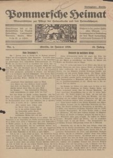 Pommersche Heimat. Monatsbl&auml;tter zur Pflege der Heimatkunde und des Heimatschutzes Nr. 1/1926
