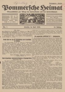 Pommersche Heimat. Monatsbl&auml;tter zur Pflege der Heimatkunde und des Heimatschutzes Nr. 7/1926
