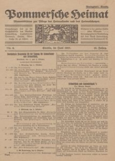 Pommersche Heimat. Monatsblätter zur Pflege der Heimatkunde und des Heimatschutzes Nr. 6/1927