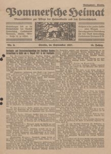 Pommersche Heimat. Monatsblätter zur Pflege der Heimatkunde und des Heimatschutzes Nr. 9/1927