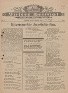 Unsere Heimat. Beilage zur K&ouml;sliner Zeitung Nr. 1/1929