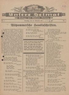 Unsere Heimat. Beilage zur Kösliner Zeitung Nr. 1/1929