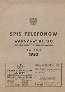 Spis telefonów warszawskiego okręgu poczty i telekomunikacji na rok 1950