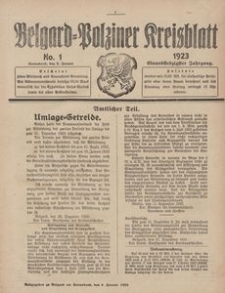 Belgard-Polziner Kreisblatt, 1923, Nr 1