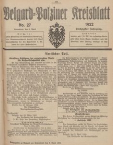 Belgard-Polziner Kreisblatt, 1922, Nr 27