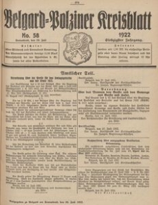 Belgard-Polziner Kreisblatt, 1922, Nr 58