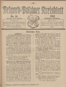Belgard-Polziner Kreisblatt, 1922, Nr 91