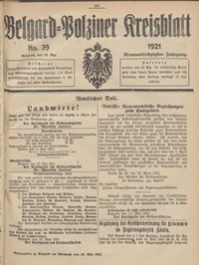 Belgard-Polziner Kreisblatt, 1921, Nr 39