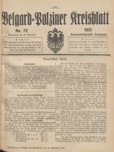 Belgard-Polziner Kreisblatt, 1921, Nr 72