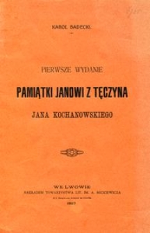 Pierwsze wydanie "Pamiątki Janowi z Tęczyna" Jana Kochanowskiego