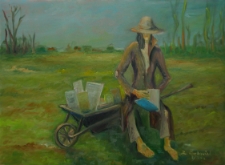 Remus z taczką wypełnioną książkami