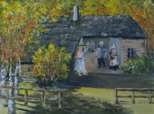 Wnętrze leśnej średniowiecznej chaty, gdzie zły rycerz Dag&ograve;mir więzi porwaną Miłosławę