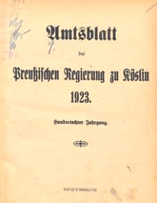 Amtsblatt der Preuβischen Regierung zu Köslin 1923