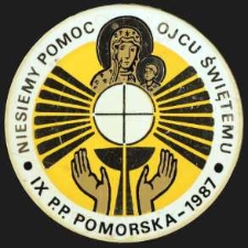 Plakietka - Niesiemy Pomoc Ojcu Świętemu IX P.P Pomorska - 1987