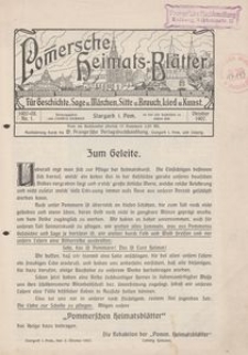 Pommersche Heimats-Blätter für Geschichte, Sage, u. Märchen, Sitte u. Brauch, Lied u. Kunst, 1907, No. 1