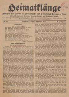 Heimatklänge. Zeitschrift des Vereins für Heimatkunde und Heimatschutz Treptow a. Rega, 1927, Nr. 12