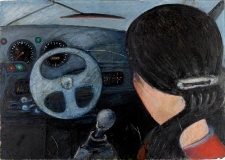 Obraz olejny - Kobieta za kierownicą
