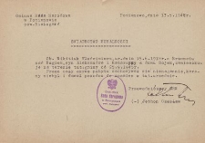 Świadectwo moralności wydane przez Gminną Radę Narodową w Pomianowie