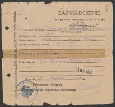 Zaświadczenie na prawo ewakuacji do Polski