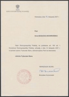 Pismo - Pani Anna Bogucka-Skowrońska