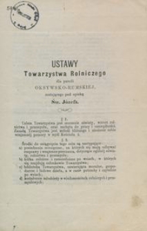 Ustawy Towarzystwa Rolniczego dla parafii Oksywsko-Rumskiej zostającej pod opieką św. Józea