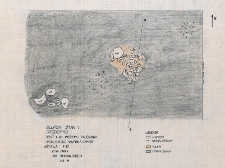 Słupsk - Grodzisko. Rzut 4-go poziomu paleniska i pobliskiego skupiska kamieni. Stanowisko 1
