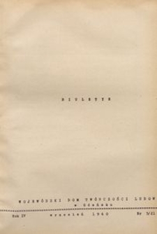 Biuletyn / Wojew&oacute;dzki Dom Tw&oacute;rczości Ludowej w Gdańsku, 1960, nr 5