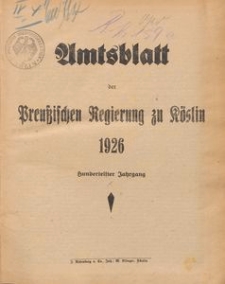 Amtsblatt der Preu&beta;ischen Regierung zu K&ouml;slin 1926